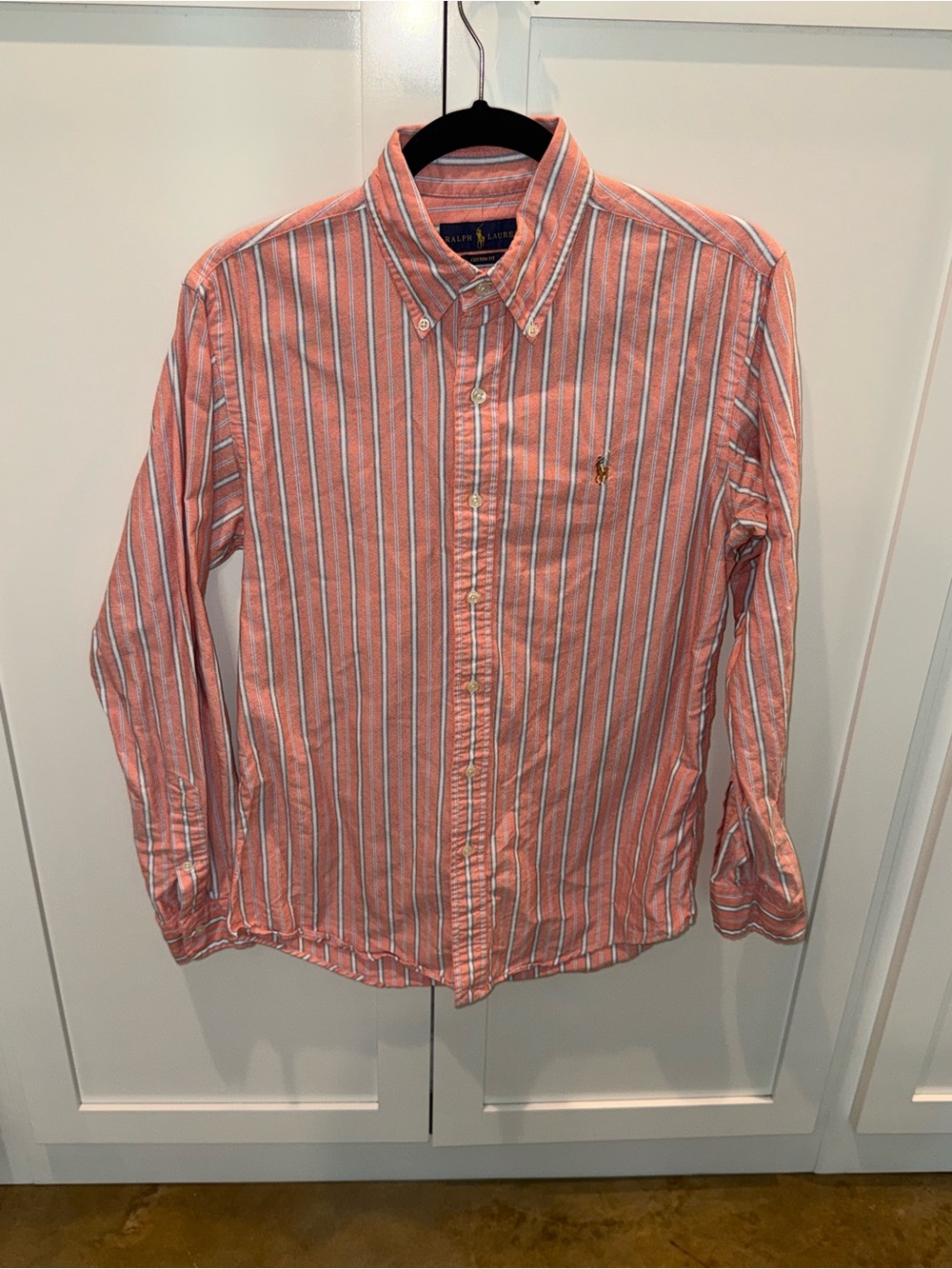 Ralph Lauren Men’s Coral and White Striped Button-Down Shirt